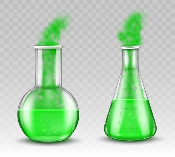 Chemical Laboratory Flasks Green Liquid Isolated Transparent — Stock Vector