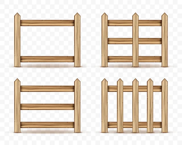 Ensemble Clôtures Bois Isolées Sur Fond Transparent — Image vectorielle