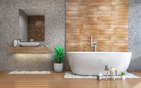 Bagno Con Parete Legno Sedia Fiori Illustrazione — Foto Stock