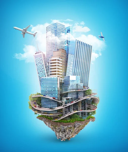 Met Megapolis Wolkenkrabbers Blijven Dicht Het Eiland Illustratie — Stockfoto