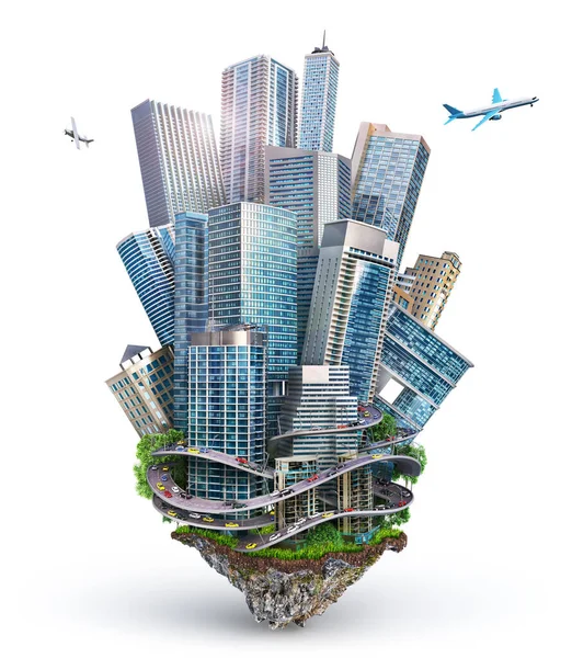 Met Megapolis Wolkenkrabbers Blijven Dicht Het Eiland Illustratie — Stockfoto