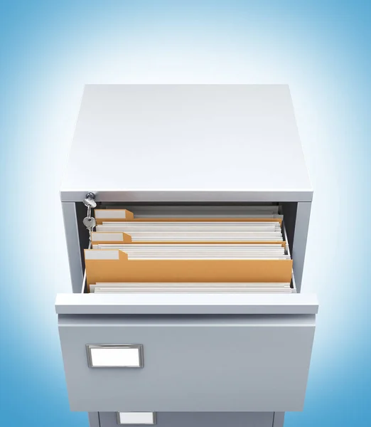 Metal Cabinet Open Box Documents Top View Illustration — Stock Photo, Image
