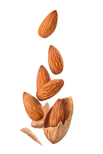 Almonds Flight White Background — Stock Photo, Image