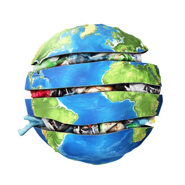 Begreppet Global Förorening Planet Full Skräp Isolerad Vit Bakgrund — Stockfoto