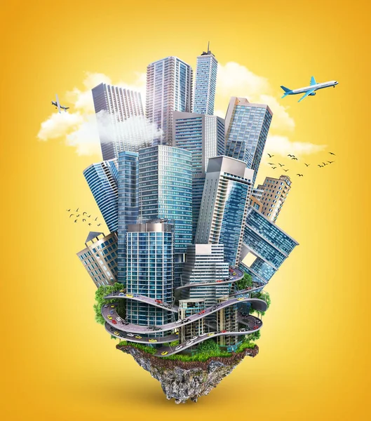 Met Megapolis Wolkenkrabbers Blijven Dicht Het Eiland Illustratie — Stockfoto