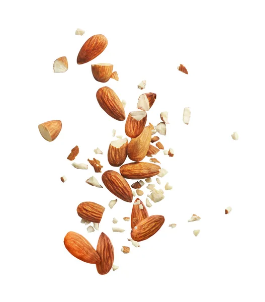Whole Crushed Almonds White Background — Stock Photo, Image
