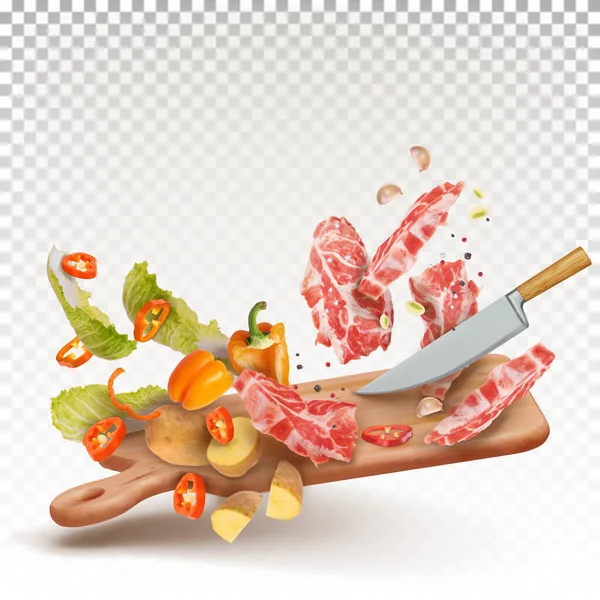 Vector Ilustración Cocinar Filetes Carne Res Con Patatas Picadas Pimientos — Archivo Imágenes Vectoriales