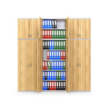 Belgeler için dolap, ofis mobilyası. 3d illüstrasyon