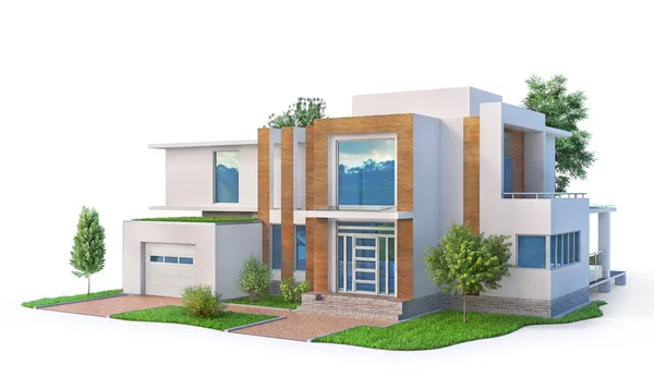House for rent or sale. Modern house on a white background. 3d illustration
