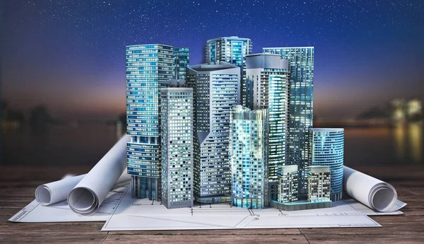 Skyscrapers Blueprint Construction Concept Illustration — Stock Photo, Image