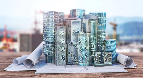 Skyscrapers Blueprint Construction Concept Illustration — Stock Photo, Image