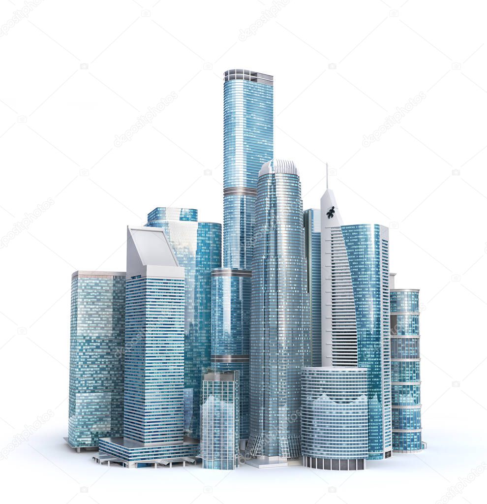 Skyscrapers. City skyline isolated on a white. 3d illustration