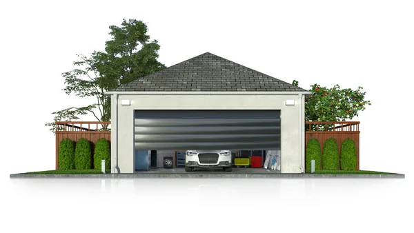 Garage Den Vita Bakgrunden Illustration — Stockfoto