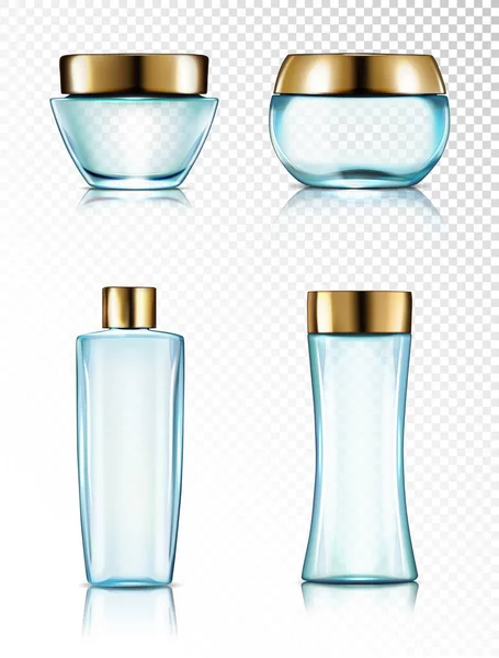 Set Frascos Transparentes Vacíos Para Cosméticos Ilustración Vectorial Sobre Fondo — Vector de stock