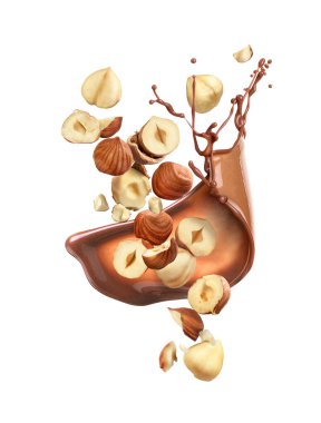 Beyaz arka planda fındıklı çikolata.