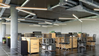 Ofisin içini aç. 3d illüstrasyon