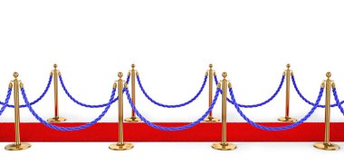 Beyaz arka planda izole edilmiş kırmızı halı ile çit. 3d illüstrasyon