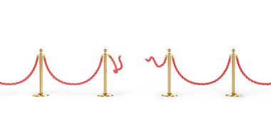 Kırık halat çitleri beyaz arka planda izole edilmiş. 3d illüstrasyon