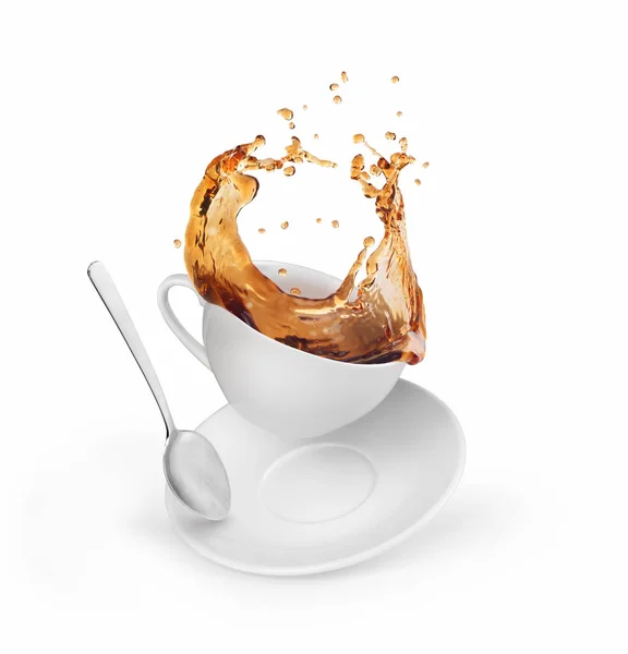 Beyaz Arka Planda Bir Fincanda Kahve Sıçraması — Stok fotoğraf