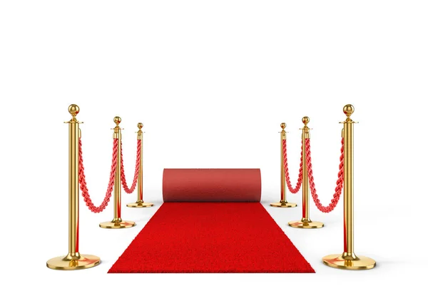 Rope Fencing Red Carpet Isolated White Background Illustration — Stock Photo, Image
