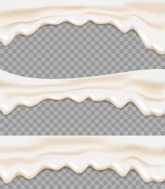 Şeffaf arkaplanda sıvı yoğurt ya da krema akıyor. Yoğurt gerçekçi dokusu.