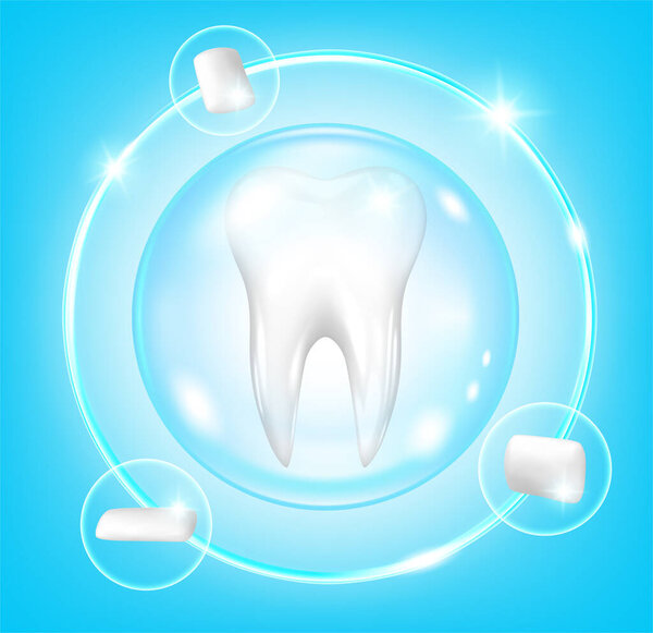 Concept of protection against dental caries. Tooth and chewing gum
