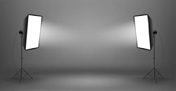 暗い背景に輝く2つのソフトボックス — ストックベクタ