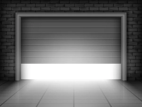 Illustration Vectorielle Porte Garage Mur Briques Avec Une Lumière Vive — Image vectorielle