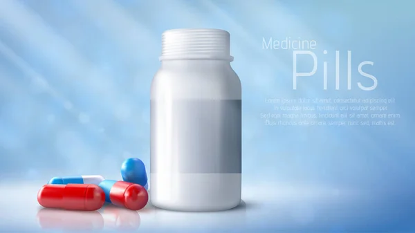 Pilules Comprimés Capsules Médicaments Pharmaceutiques Assortis Sur Fond Bleu Illustration — Image vectorielle