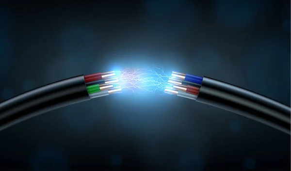 Câble Électrique Cassé Sur Fond Noir — Image vectorielle
