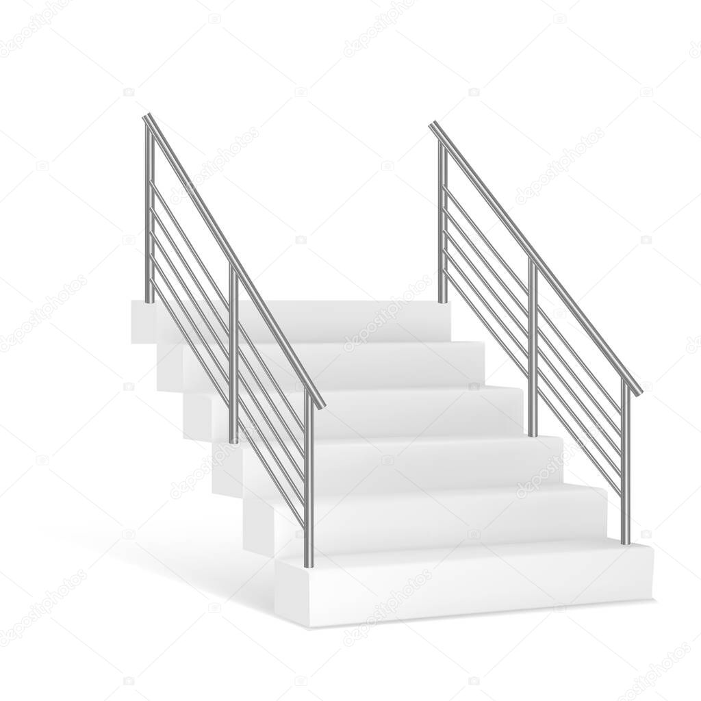 Stairs and stainless steel railing. Vector illustrstion