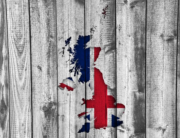 Karte und Fahne von Großbritannien auf Holz, — Stockfoto