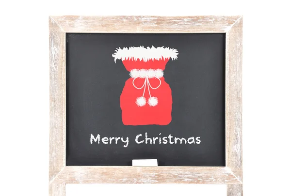 Salutations de Noël avec sac Santas sur tableau noir — Photo