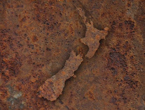 녹슨 금속에 뉴질랜드의 지도, — 스톡 사진