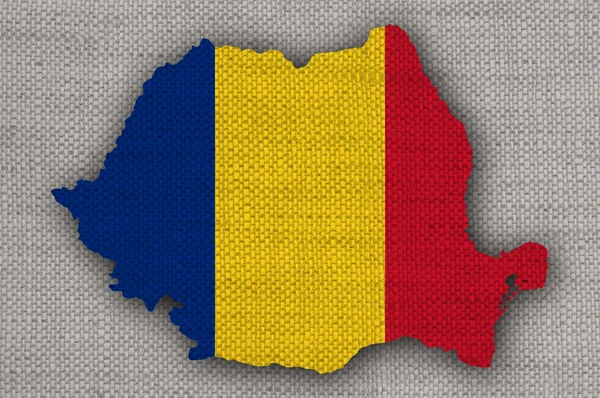 Mapa i flaga Rumunii na płótno stary — Zdjęcie stockowe