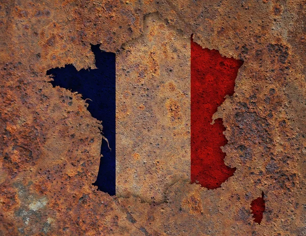 Map and flag of France on rusty metal — Stock Photo, Image