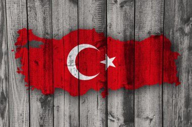 Harita ve yıpranmış ahşap üzerine Türkiye'nin bayrak