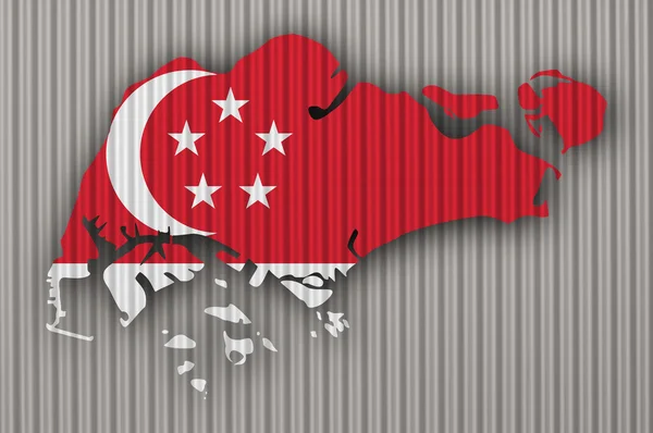 Mapa e bandeira de Singapura em ferro ondulado — Fotografia de Stock