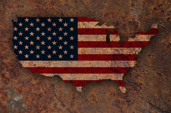 Mappa e bandiera degli Stati Uniti su metallo arrugginito — Foto Stock