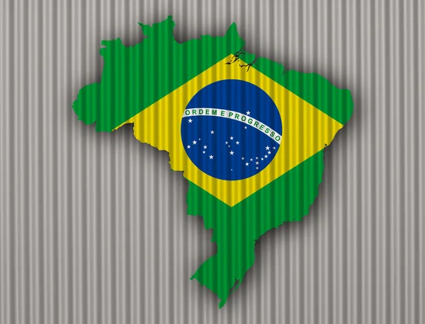 Harita ve oluklu demir Brezilya bayrağı — Stok fotoğraf