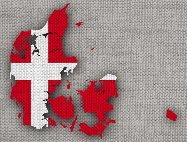 Mapa i flaga Danii na płótno stary — Zdjęcie stockowe