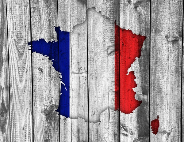 Map and flag of France on weathered wood — Stock Photo, Image