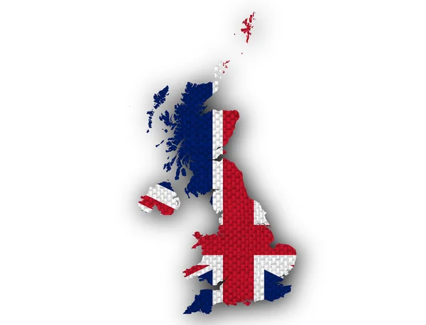 Karte und Flagge Großbritanniens auf Leinen, — Stockfoto