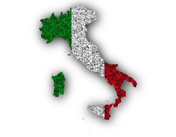 地図とケシの実でイタリアの旗 — ストック写真