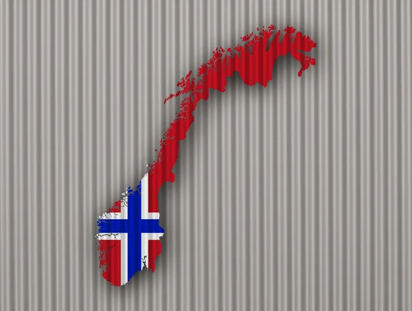 Carte et drapeau de la Norvège sur tôle ondulée — Photo