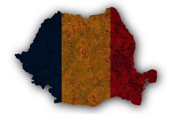 Carte et drapeau de Roumanie sur métal rouillé — Photo