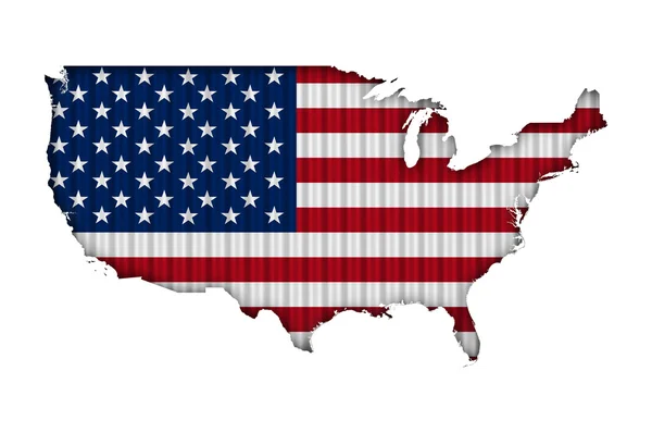 地图和国旗的美国在波纹铁 — 图库照片