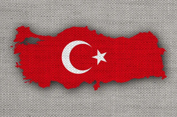 Karte und Flagge der Türkei auf altem Leinen — Stockfoto