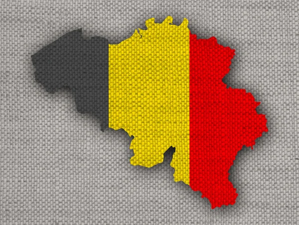 Mapa y bandera de Bélgica sobre lino viejo — Foto de Stock