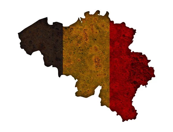 Mapa e bandeira da Bélgica em metal enferrujado — Fotografia de Stock